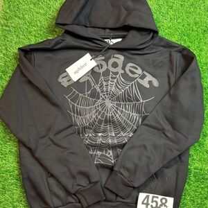 Spyder Black Hoodie with Gray Spiderweb Graphic